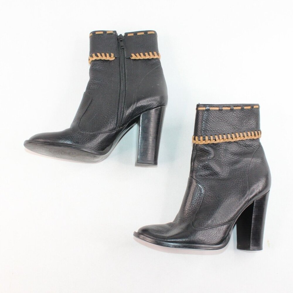 Carlos By Carlos Santana Womens 5M Black Leather Side Zip Ankle High Heel Boots - Picture 9 of 12